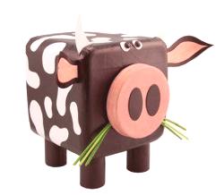 Prasátko v podobě krávy s vlastními rukama