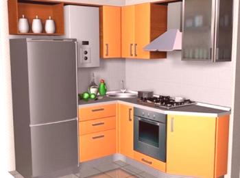 Návrh malé kuchyně s plynovým sloupem: Foto