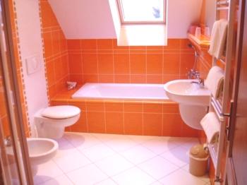 Oranžová koupelna: foto design, kombinace barev