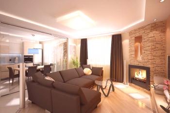 Design obývacího pokoje s krbem